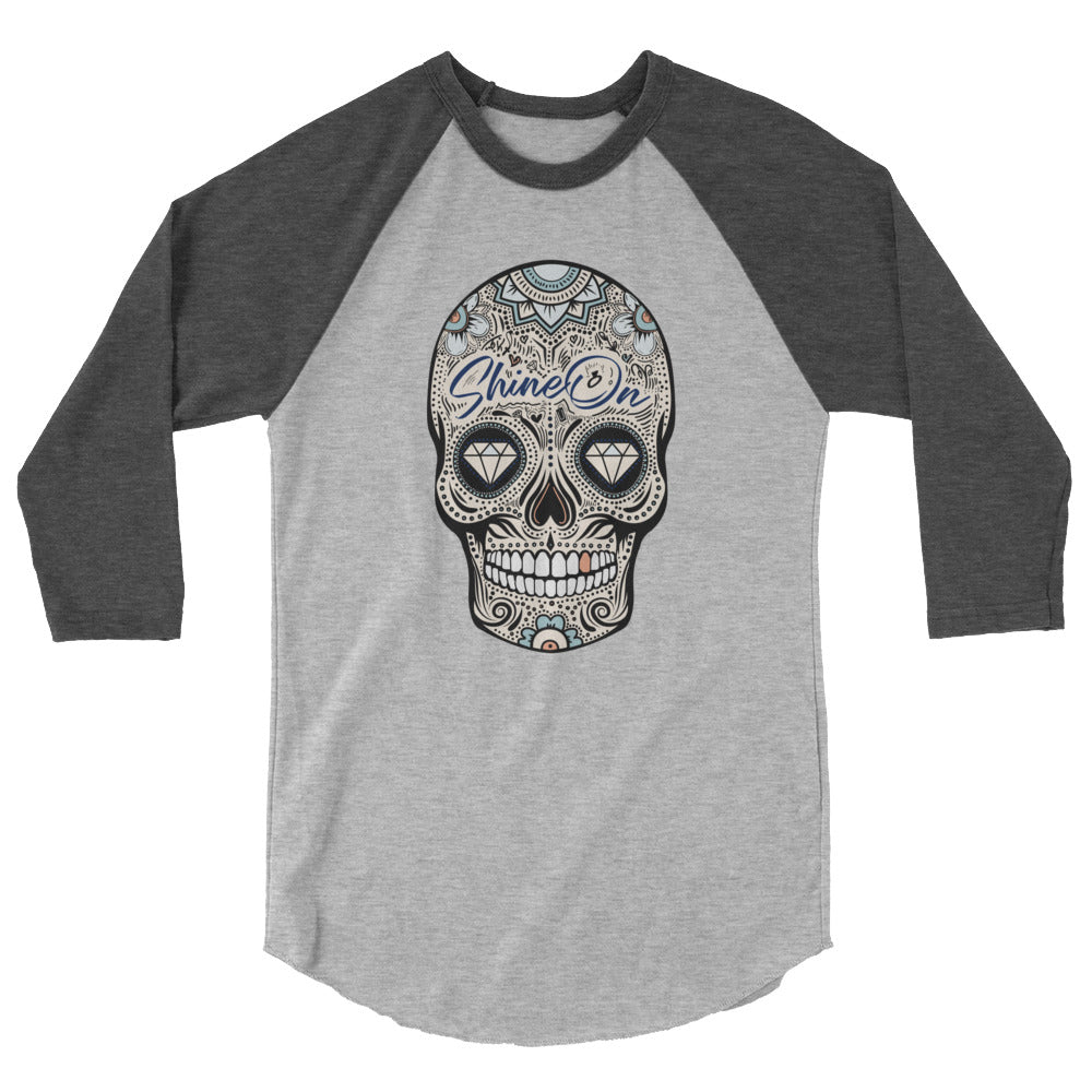 ShineOn Sugar Skull 3/4 sleeve raglan shirt