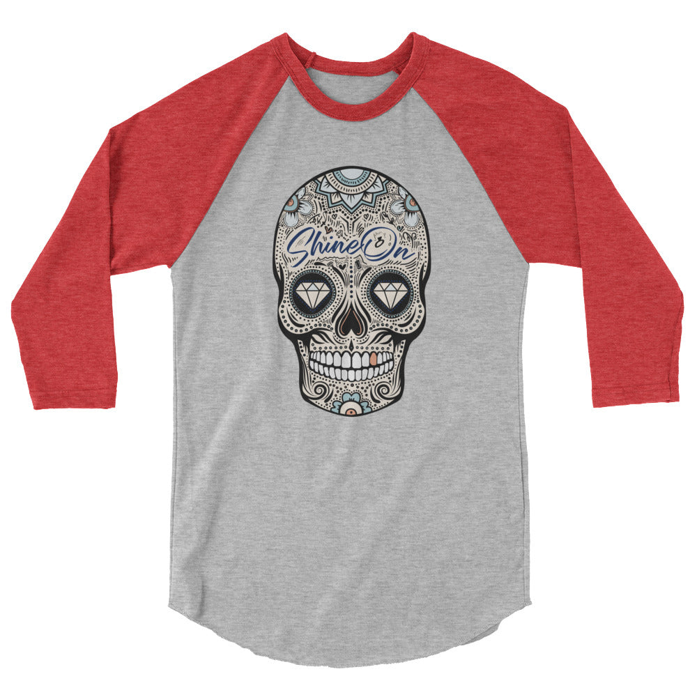 ShineOn Sugar Skull 3/4 sleeve raglan shirt