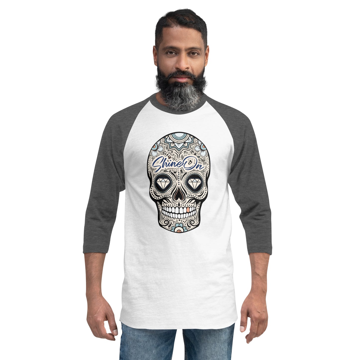 ShineOn Sugar Skull 3/4 sleeve raglan shirt