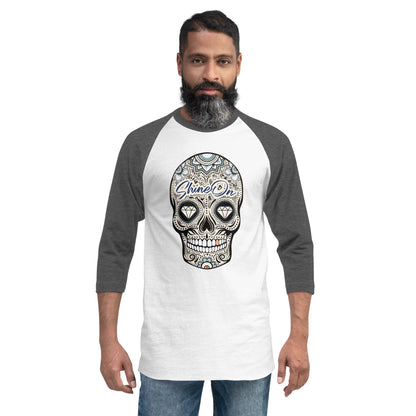 ShineOn Sugar Skull 3/4 sleeve raglan shirt